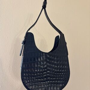 Elegant Black Crocodile-Embossed Hobo Bag